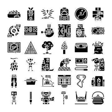 Various black glyph pictograms creating diverse icon set Stock Illustration