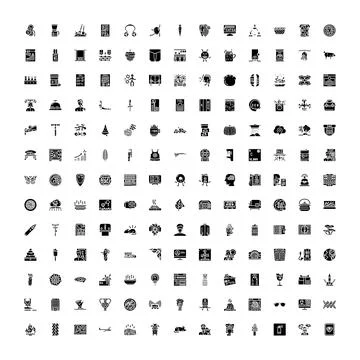 Various black glyph vector icons set illustrating diverse concepts Illustrazione stock