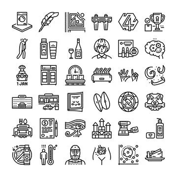 Various black line icons representing modern concepts Stock Illustration