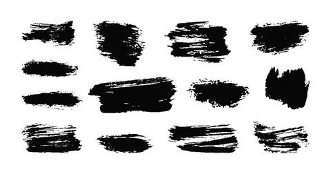 Various black paint brush strokes, featuring different shapes and sizes, id.. Stock Illustration