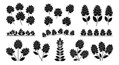 Various black pine tree silhouettes Stockillustratie