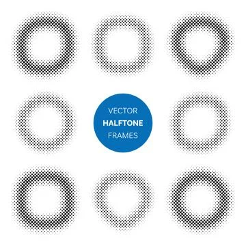 Various black vector circular halftone shape set Illustration