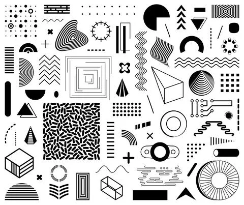 Various black vector memphis design elements set Illustrazione stock