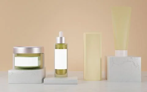 Various blank cosmetic container mock up set, jar, cream tube and dropper Stock Illustration