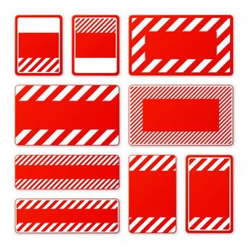 Various blank red warning signs with diagonal lines. Attention, danger or Stock Illustration