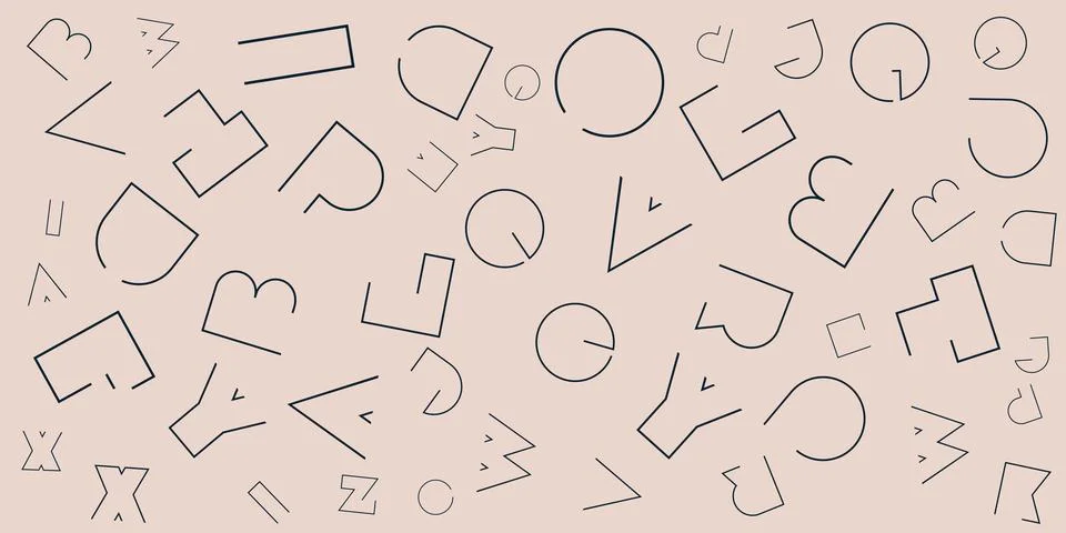 Various Blue Randomly Placed, Sized and Oriented Art Deco Style Bold Letter.. Stock Illustration