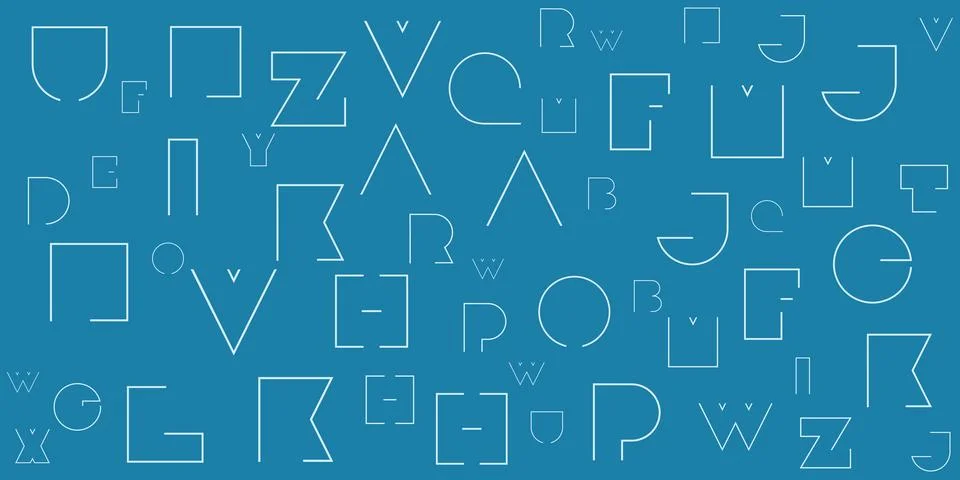 Various Blue Randomly Placed, Sized and Oriented Art Deco Style Bold Letter.. Stock Illustration