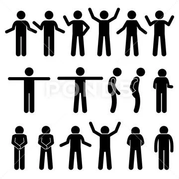 Various Body Gestures Hand Signals Human Man People Stick Figure Stickman Pictog Stock Illustration