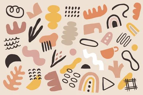 Various boho abstract shapes collection, minimalist bohemian style abstraction Stock Illustration