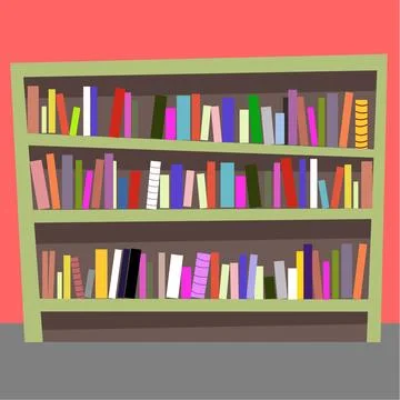 A various book shelf library rack for literacy with many books on it. book for k Stock Illustration