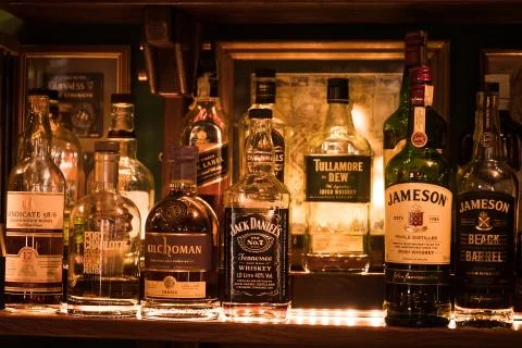 Various bottles of alcohol Stock Photos
