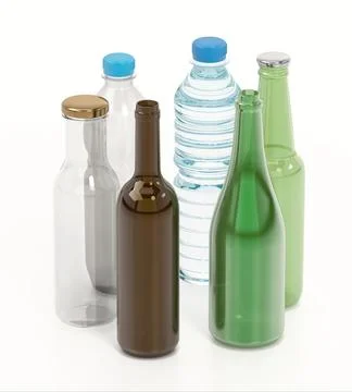 Various bottles isolated on white background. 3D illustration Stock Illustration