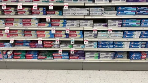 Various brands of toothpaste Stock-Footage 162846725