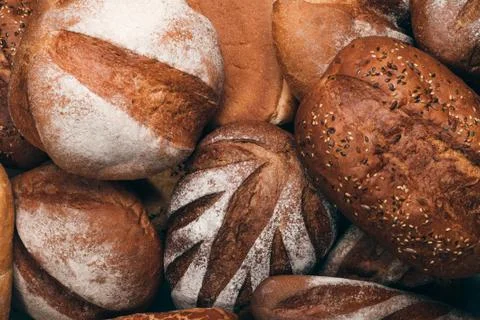 Various Bread Heap Top View wallpaper Stock Photos