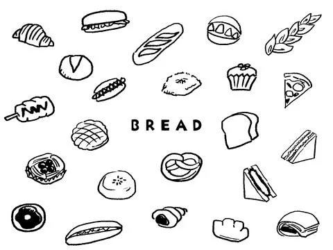 Various bread line drawing icon set Stock Illustration