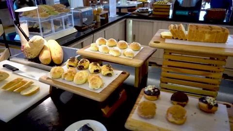 Various breads on the buffet Stock Footage 280898565