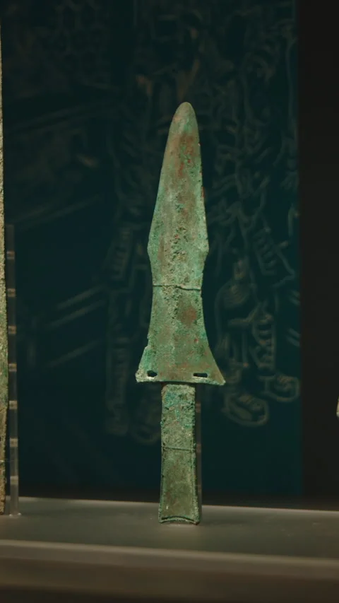 Various Bronze Spear And Dagger. Ancient Weapon. Museum Of Three Kingdoms Stock Footage 329715518