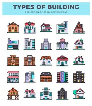 Various building icons on a white background Ilustración de archivo