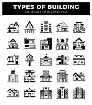 Various building icons on a white background Ilustración de archivo