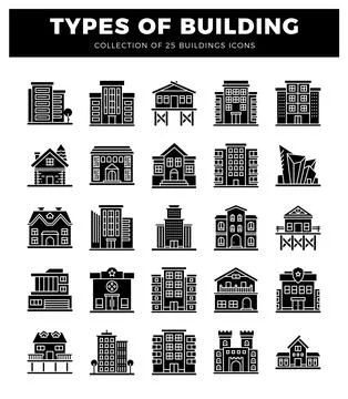 Various building icons on a white background Ilustración de archivo
