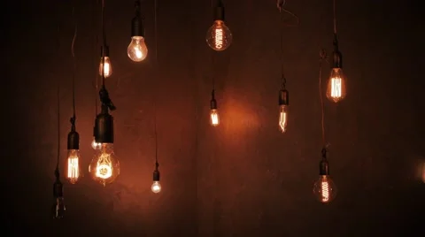 Various Bulbs In A Dark Room Stock Footage 50141449
