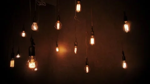 Various Bulbs In A Dark Room Stock Footage 50141955