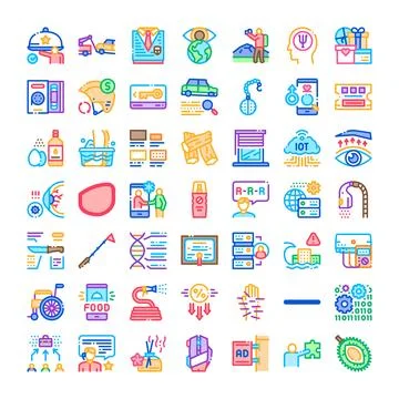 Various business and technology concept line icons collection Stockillustratie