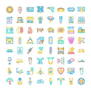 Various business and technology flat outline icons collection Stock Illustration
