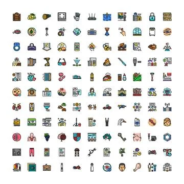Various business and technology flat line icons collection Stock Illustration