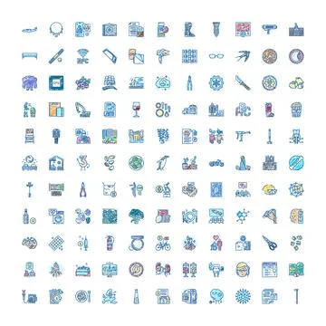 Various business and technology flat doodle style icons set Stock Illustration