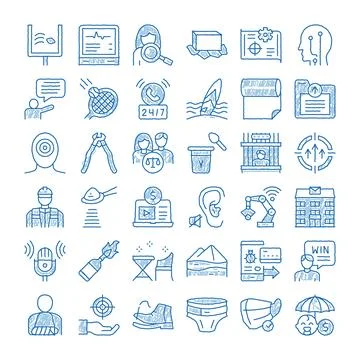 Various business and technology hand drawn doodle icons Ilustración de archivo