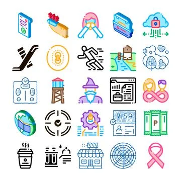 Various business and technology icons covering diverse concepts 库存插图