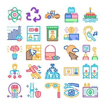 Various business and technology linear icons set Stock Illustration