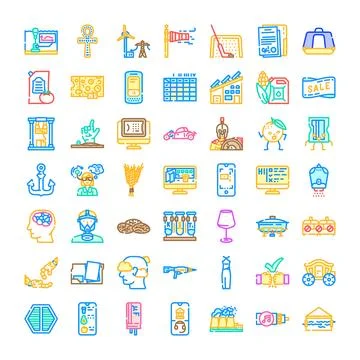 Various business and technology science nature flat line icons Stock Illustration