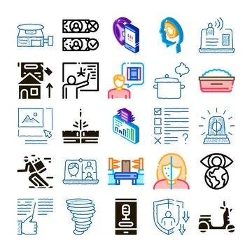 Various business communication digital technology and weather icons collectio Stock Illustration