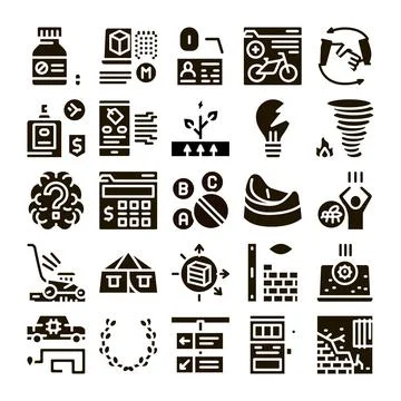 Various business services and problems glyph icons Stock Illustration