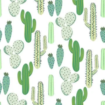 Various cacti desert vector seamless pattern. Abstract thorny plants nature Stock Illustration