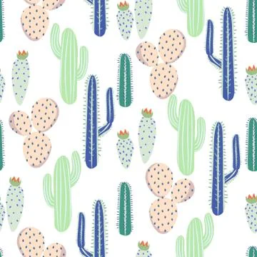 Various cacti desert vector seamless pattern. Abstract thorny plants nature Stock Illustration