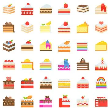 Various cake vector icon set, flat style Stock Illustration