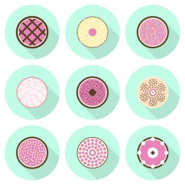 Various cakes flat icon set Stock Illustration