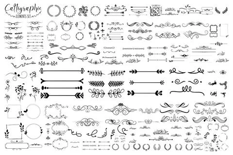 Various calligraphic design elements set Stock Illustration