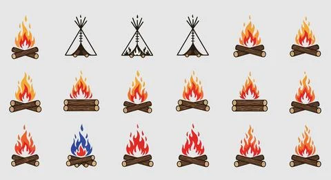 Various campfire flames icons Stock Illustration