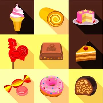 Various candy elements icons set, flat style Stockillustratie