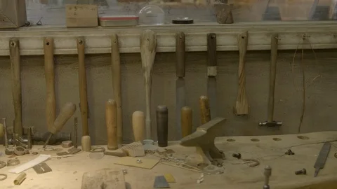 Various carpentry tools on desk Stock Footage 87612412