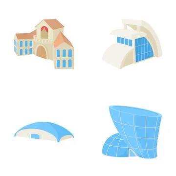 Various cartoon style building architecture designs collection Ilustración de archivo