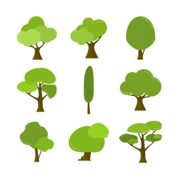 Various Cartoon Style Isolated Tree Plant Illustration Assets Stock Illustration