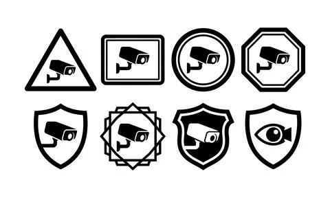 Various CCTV warning sign asset pack for security monitoring 스톡 일러스트