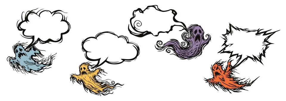 Various character of ghosts with blank speech bubble isolated Stock Illustration