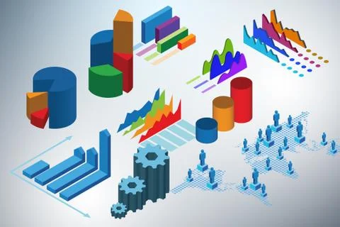 Various charts and graphs - 3d rendering Stock Illustration