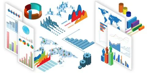 Various charts and graphs - 3d rendering Stock Illustration